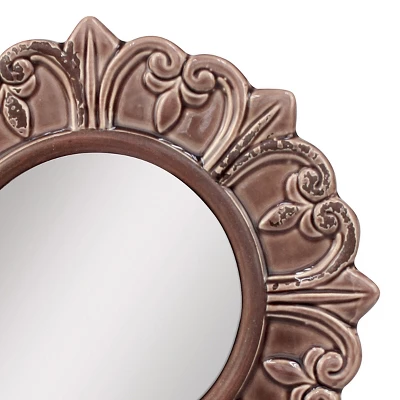 Round Ceramic Hanging Wall Mirror Taupe - Stonebriar Collection 5 Round Ceramic Hanging Wall Mirror Taupe - Stonebriar Collection - Image 3