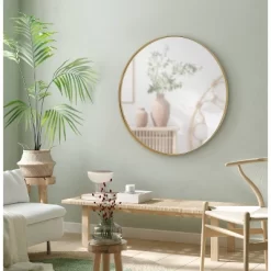 28" Rollo Round Wall Mirror Gold - Kate & Laurel All Things Decor -Fashion Home Decor Store GUEST 68e57f45 ca4a 414d 9b17 e9874a95d7f0