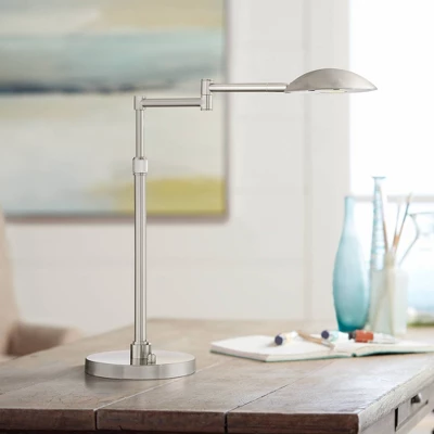 Possini Euro Design Eliptik Modern Desk Table Lamp 24 1/2" High Satin Nickel LED Swing Arm Adjustable Height For Bedroom Living Room Nightstand Office 3 Possini Euro Design Eliptik Modern Desk Table Lamp 24 1/2" High Satin Nickel LED Swing Arm Adjustable Height For Bedroom Living Room Nightstand Office