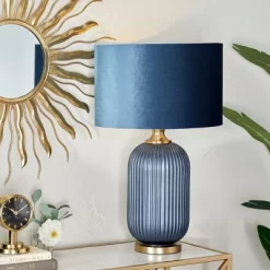 Fabric Table Lamp With Drum Shade Blue - Olivia & May
