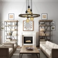 26.25" X 26.25" Metal/Wood Round Martos Chandelier (Includes Energy Efficient Light Bulb) Dark Brown - Cal Lighting