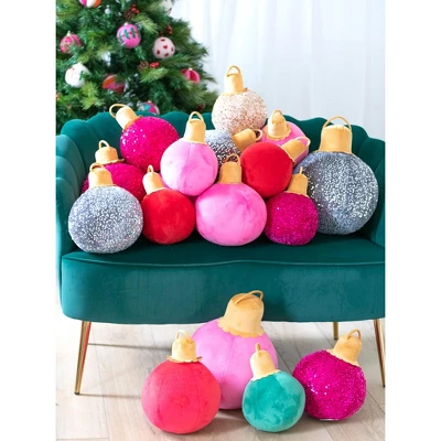 Shiraleah Pink Sparkle Christmas Ornament Bauble Pillow, Medium 4 Shiraleah Pink Sparkle Christmas Ornament Bauble Pillow, Medium - Image 2