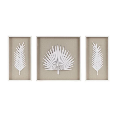 3pc Sabal Palm Rice Paper Framed Shadow Box Set Off White - Madison Park 3 3pc Sabal Palm Rice Paper Framed Shadow Box Set Off White - Madison Park