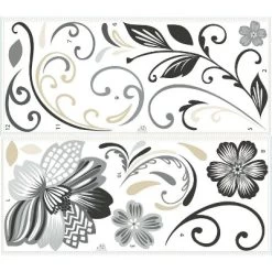 Flower Scroll Peel And Stick Giant Wall Decal Black/White - RoomMates