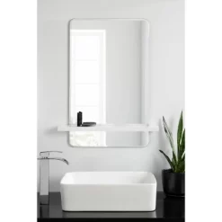 22" X 30" Fosset Frameless Mirror With Shelf White - Kate & Laurel All Things Decor 17 22" X 30" Fosset Frameless Mirror With Shelf White - Kate & Laurel All Things Decor -Fashion Home Decor Store GUEST 73e09083 6674 422e 8fe3 4f3f9437f94e