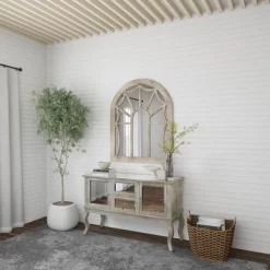 Wood Window Pane Inspired Wall Mirror With Arched Top Cream - Olivia & May -Fashion Home Decor Store GUEST 7640104a 5983 47f2 b6d1 75196f63913e