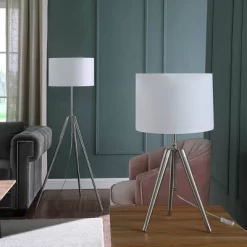 64" X 47" Mid-Century Adjustable Tripod Metal Floor Lamp Chrome/Silver - Ore International -Fashion Home Decor Store GUEST 77f2544f 6b0f 4c94 8708 e652e6cb0212