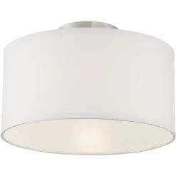 360 Lighting Adams Modern Ceiling Light Semi Flush Mount Fixtures 14" Wide Set Of 2 Brushed Nickel White Fabric Drum For Bedroom Kitchen Living Room -Fashion Home Decor Store GUEST 78005bf2 6da1 4f78 8f5f 5faea685cdee