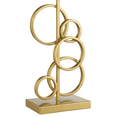 360 Lighting Saul Modern Table Lamp 26" High Brass Gold Metal Open Rings Oatmeal Fabric Rectangular Shade For Bedroom Living Room Bedside Nightstand 6 360 Lighting Saul Modern Table Lamp 26" High Brass Gold Metal Open Rings Oatmeal Fabric Rectangular Shade For Bedroom Living Room Bedside Nightstand - Image 4