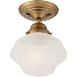 Regency Hill Schoolhouse Floating Modern Farmhouse Ceiling Light Semi Flush Mount Fixture 7" Wide Brass White Glass Shade For Bedroom Living Room Home -Fashion Home Decor Store GUEST 785dc7e2 95ea 4e7b 8deb d0fd2a55e786