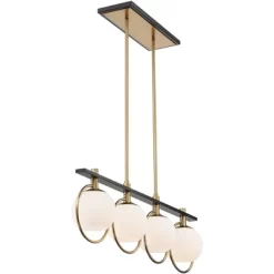 Possini Euro Design Carlyn Brass Black Linear Island Pendant Chandelier 33" Wide Modern White Glass Shade 4-Light LED Fixture For Dining Room Kitchen -Fashion Home Decor Store GUEST 7b723cfb 4a18 401d 8111 b6d8a9faf61f