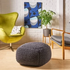 Hollis Knitted Cotton Square Pouf - Christopher Knight Home