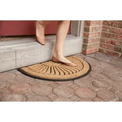 1'5" X 2'5" Shell Half-Circle Indoor/Outdoor Recycled Rubber/Coir Doormat Natural/Black - Entryways