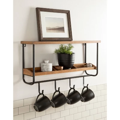 24" X 15" Oddell Wood Wall Shelf With Hooks Rustic Brown - Kate & Laurel All Things Decor 10 24" X 15" Oddell Wood Wall Shelf With Hooks Rustic Brown - Kate & Laurel All Things Decor - Image 8