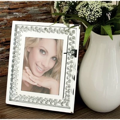 5" X 7" Glass Mirrored Photo Frame With Floating Crystals Silver - Olivia & May 3 5" X 7" Glass Mirrored Photo Frame With Floating Crystals Silver - Olivia & May