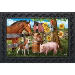 Briarwood Lane Making Friends Summer Doormat Farm Animals Horse Dog Pig Indoor Outdoor 30" X 18"