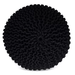 BirdRock Home Round Pouf Foot Stool Ottoman - Black