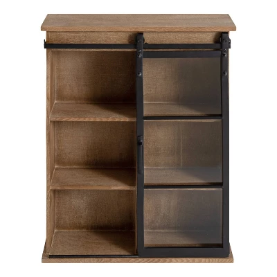 22" X 28" Barnhardt Decorative Wooden Wall Cabinet With Sliding Glass Door Rustic Brown - Kate & Laurel All Things Decor 6 22" X 28" Barnhardt Decorative Wooden Wall Cabinet With Sliding Glass Door Rustic Brown - Kate & Laurel All Things Decor - Image 4