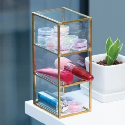 Gold Makeup Brush And Pencil Holder, Vintage Handmade Brass & Glass Cosmetic Pen Storage For Vanity, Countertop, Desk Organizer -Fashion Home Decor Store GUEST 8040a06e 8cda 4f01 833d f697055a1352