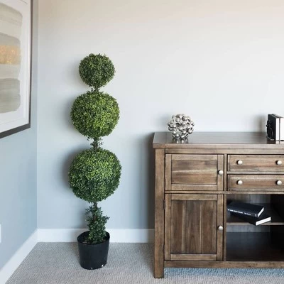 Artificial Boxwood Triple Ball With Pot (UV) (4') - Vickerman 5 Artificial Boxwood Triple Ball With Pot (UV) (4') - Vickerman - Image 3