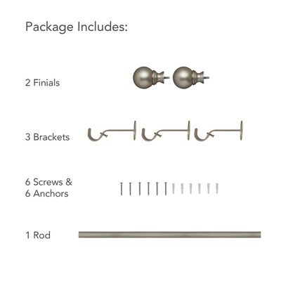 Cordelia 1" Window Drapery Single Curtain Rod With Globe Ball Finial - Elrene Home Fashions 6 Cordelia 1" Window Drapery Single Curtain Rod With Globe Ball Finial - Elrene Home Fashions - Image 4