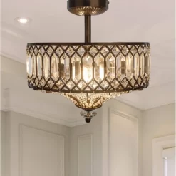 15.25" Glass And Metal Tiered Jeweled Semi Flush Mount Ceiling Light - River Of Goods