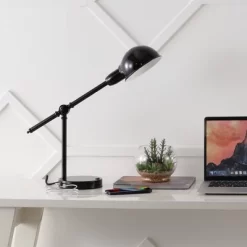 20.25" Curtis Vintage Industrial Iron Adjustable Dome Shade Task Lamp With USB Charging Port (Includes LED Light Bulb) - JONATHAN Y -Fashion Home Decor Store GUEST 870a05f8 f035 4045 8b42 cec691e8c3d6