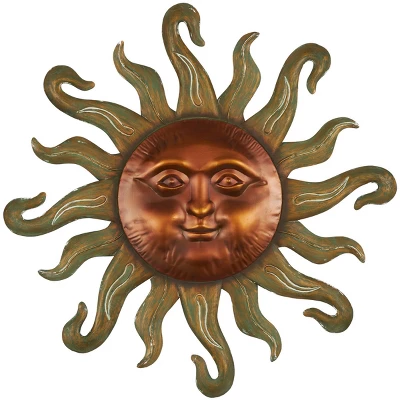 Metal Sun Wall Decor With Smiling Face And Curved Rays Copper - Olivia & May 5 Metal Sun Wall Decor With Smiling Face And Curved Rays Copper - Olivia & May - Image 3