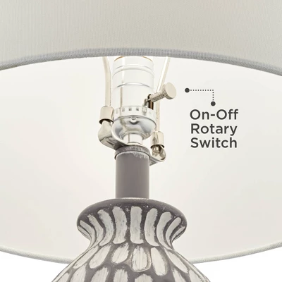 360 Lighting Carlton Modern Table Lamps 28 1/4" Tall Set Of 2 Gray Wash Off White Fabric Drum Shade For Bedroom Living Room Bedside Nightstand Office 6 360 Lighting Carlton Modern Table Lamps 28 1/4" Tall Set Of 2 Gray Wash Off White Fabric Drum Shade For Bedroom Living Room Bedside Nightstand Office - Image 4