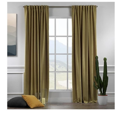 Towels Beyond Extra Long Room Darkening Faux Velvet Curtain Panels Set Of 2, Olive Green 4 Towels Beyond Extra Long Room Darkening Faux Velvet Curtain Panels Set Of 2, Olive Green - Image 2