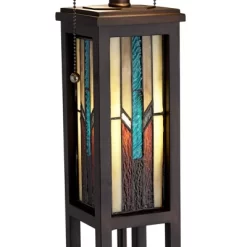 Robert Louis Tiffany Ranier Rustic Mission Floor Lamp 59 1/2" Tall Bronze With LED Nightlight Stained Art Glass Shade For Living Room Bedroom Office -Fashion Home Decor Store GUEST 8c11f9d0 5473 4c18 914f d8baf56e19b5