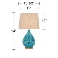 360 Lighting Modern Table Lamps 24" High Set Of 2 Coastal Ceramic Sky Blue Glaze Linen Fabric Drum Shade For Living Room Family Bedroom -Fashion Home Decor Store GUEST 8d0a8dc9 2007 42f0 9dc4 b17c03c9ff23