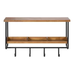 24" X 15" Oddell Wood Wall Shelf With Hooks Rustic Brown - Kate & Laurel All Things Decor