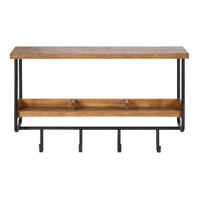 24" X 15" Oddell Wood Wall Shelf With Hooks Rustic Brown - Kate & Laurel All Things Decor 3 24" X 15" Oddell Wood Wall Shelf With Hooks Rustic Brown - Kate & Laurel All Things Decor