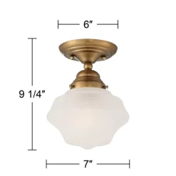 Regency Hill Schoolhouse Floating Modern Farmhouse Ceiling Light Semi Flush Mount Fixture 7" Wide Brass White Glass Shade For Bedroom Living Room Home -Fashion Home Decor Store GUEST 91671581 8163 40e5 bfb7 4d9769b967ca