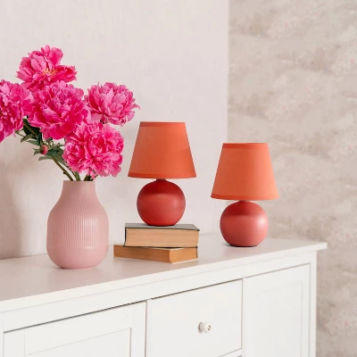 8.66" 2pk Petite Ceramic Orb Base Bedside Table Lamps With Matching Tapered Drum Shade Orange - Creekwood Home 4 8.66" 2pk Petite Ceramic Orb Base Bedside Table Lamps With Matching Tapered Drum Shade Orange - Creekwood Home - Image 2