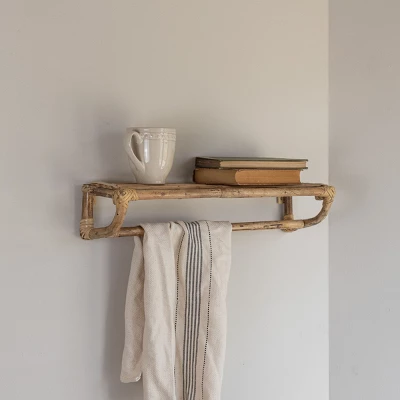 Brown Cane Wall Shelf By Foreside Home & Garden 3 Brown Cane Wall Shelf By Foreside Home & Garden