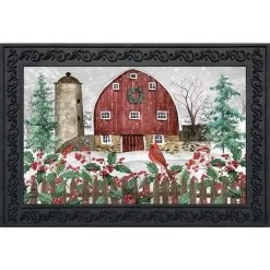 Barn In Snow Winter Doormat 30" X 18" Indoor Outdoor Briarwood Lane