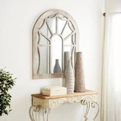 Wood Window Pane Inspired Wall Mirror With Arched Top Cream - Olivia & May -Fashion Home Decor Store GUEST 9a371125 f6c9 491c a0e3 d731ad9bc5b9