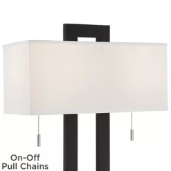 360 Lighting Neil Modern Table Lamp With White Marble Riser 26" High Two Tone USB Charging Port Rectangular Shade Bedroom For Bedroom Living Room Desk