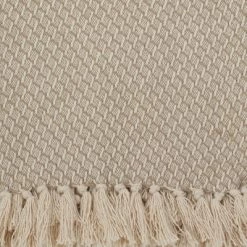 50"x60" Classic Tassel Trim Throw Blanket Beige - Saro Lifestyle