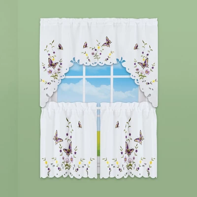 Collections Etc Embroidered Lavender Butterfly Floral Window Curtains 4 Collections Etc Embroidered Lavender Butterfly Floral Window Curtains - Image 2