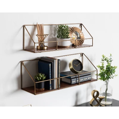 2pc Westland Wood And Metal Floating Wall Shelves Walnut Brown - Kate & Laurel All Things Decor 6 2pc Westland Wood And Metal Floating Wall Shelves Walnut Brown - Kate & Laurel All Things Decor - Image 4