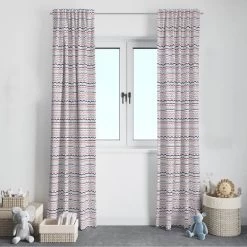 Bacati - Olivia Garland Coral/Navy Cotton Printed Single Window Curtain Panel
