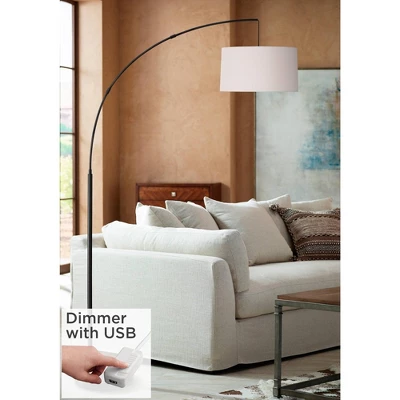 360 Lighting Modern Arc Floor Lamp With USB Charging Port 72" Tall Black White Linen Drum Shade For Living Room Reading House Home 3 360 Lighting Modern Arc Floor Lamp With USB Charging Port 72" Tall Black White Linen Drum Shade For Living Room Reading House Home