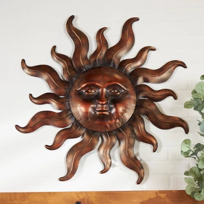 Metal Sun Wall Decor With Smiling Face And Curved Rays Copper - Olivia & May 9 Metal Sun Wall Decor With Smiling Face And Curved Rays Copper - Olivia & May - Image 7