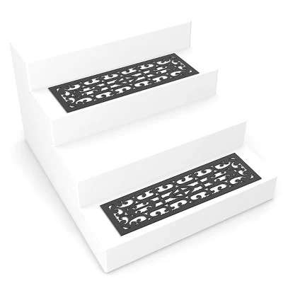 Set Of 2 Non-Slip Stair Treads For Wooden Steps - Heavy Duty Decorative Runner With Traction Control Grip - Outdoor Rubber Mats By Pure Garden (Black) 3 Set Of 2 Non-Slip Stair Treads For Wooden Steps - Heavy Duty Decorative Runner With Traction Control Grip - Outdoor Rubber Mats By Pure Garden (Black)