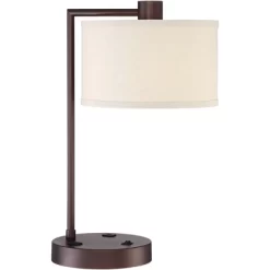 360 Lighting Colby Modern Desk Lamp 21" High Bronze With USB And AC Power Outlet In Base White Linen Drum Shade For Bedroom Living Room Office Family -Fashion Home Decor Store GUEST a0a3c0ea 3d30 4ec7 ac17 2f7be4c58912