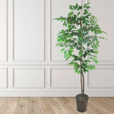 6' Artificial Ficus Tree In Embossed Metal Base (Round) – LCG Florals 5 6' Artificial Ficus Tree In Embossed Metal Base (Round) – LCG Florals - Image 3