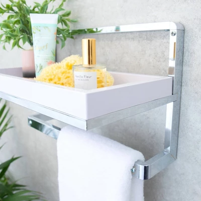 9" X 15" Wall Mount Shelf Unit With Towel Rack And Tray Chrome/White - Danya B. 6 9" X 15" Wall Mount Shelf Unit With Towel Rack And Tray Chrome/White - Danya B. - Image 4